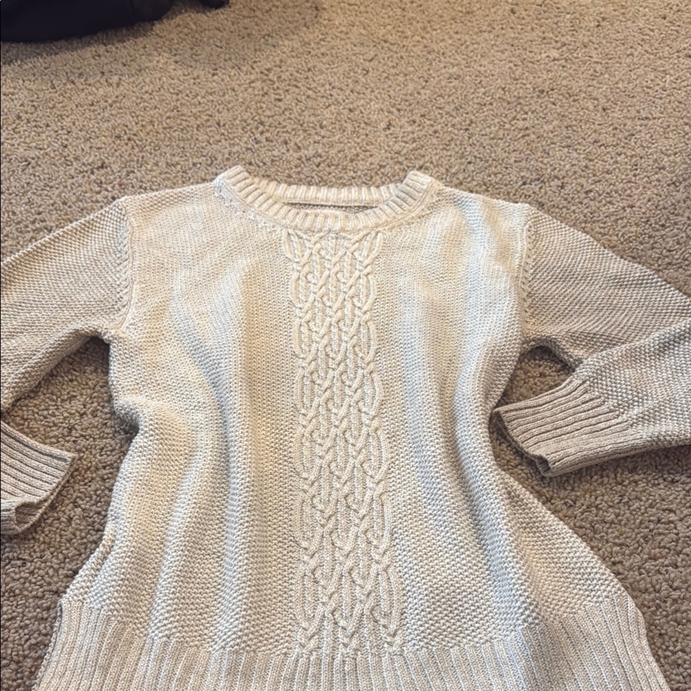 True Religion Cream Cable Knit Crew Neck Sweater